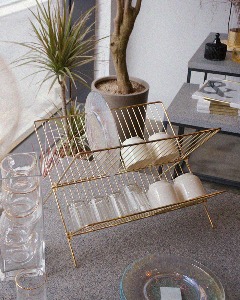 Metal folding dish rack - Gold